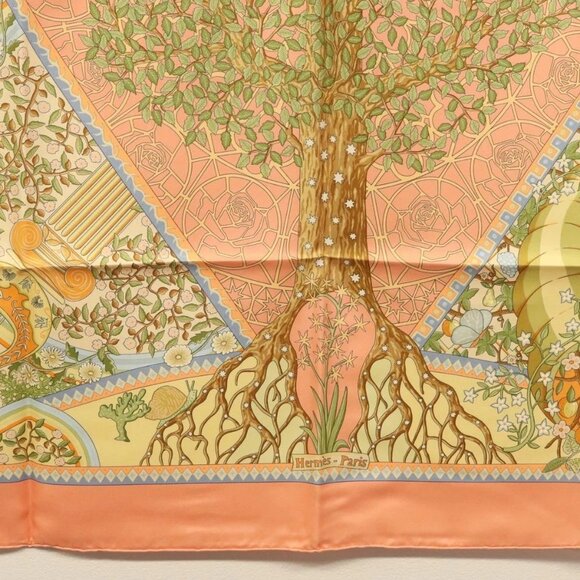 HERMES Carre 90 Scarf ""AXIS MUNDI"" Silk Orange Auth - Picture 10 of 16